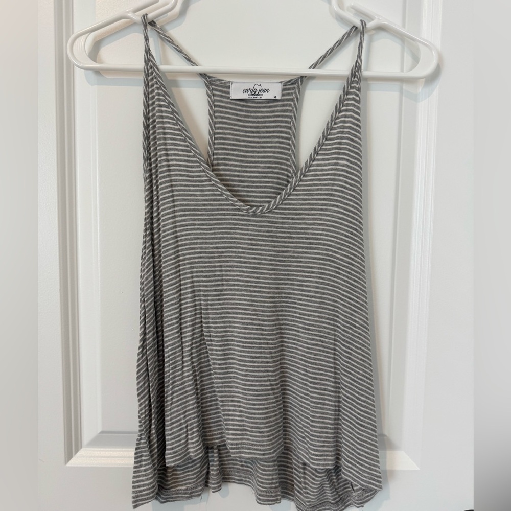 Carly Jean Los Angeles Gray Striped Tank Top